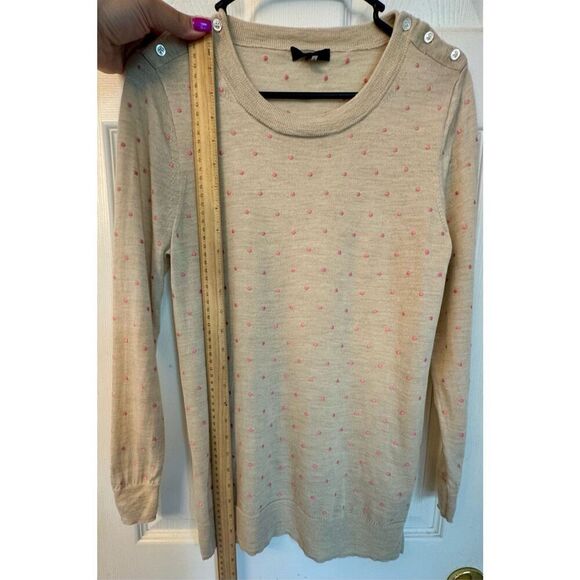 J.Crew Pink Polkadot 100% Merino Wool Lightweight Crewneck Sweater Size Medium - Picture 6 of 9